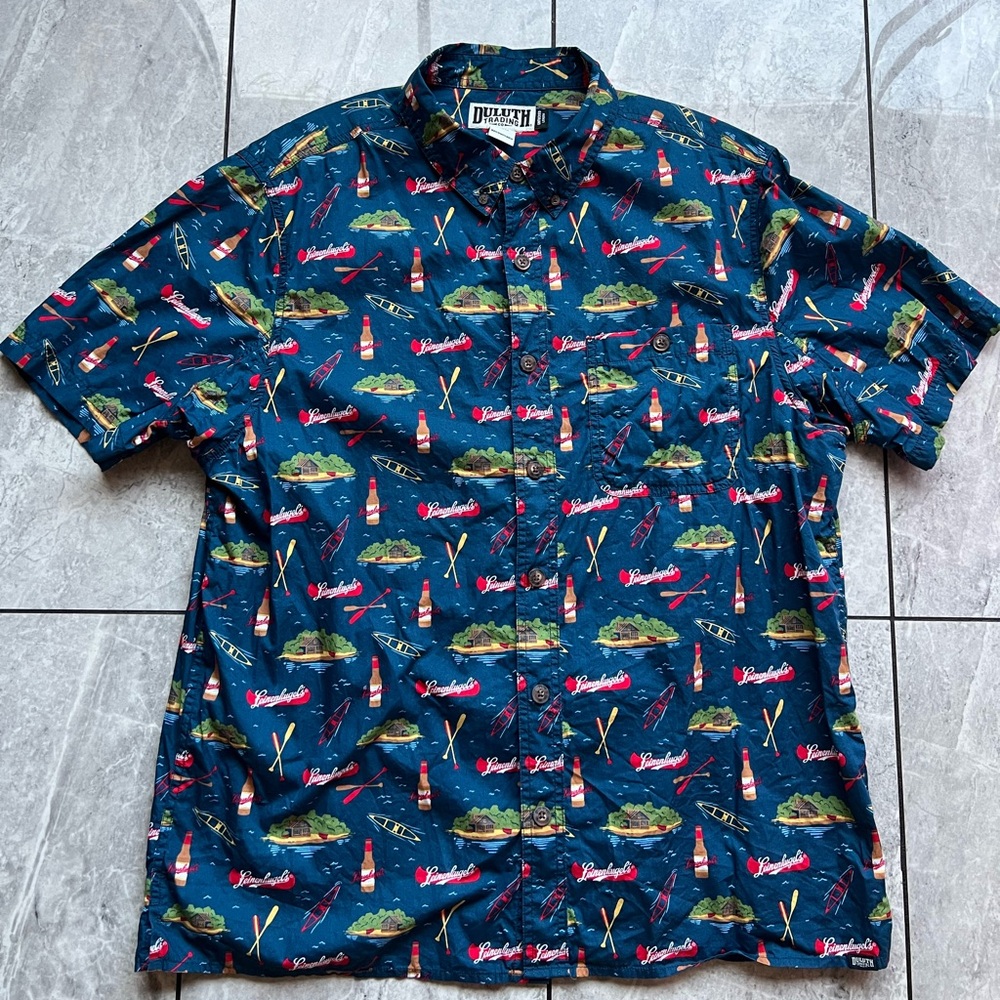 Duluth Trading Co Mens Navy Blue X Leinenkugel's Collaboration BBQ,Beer Shirt XL